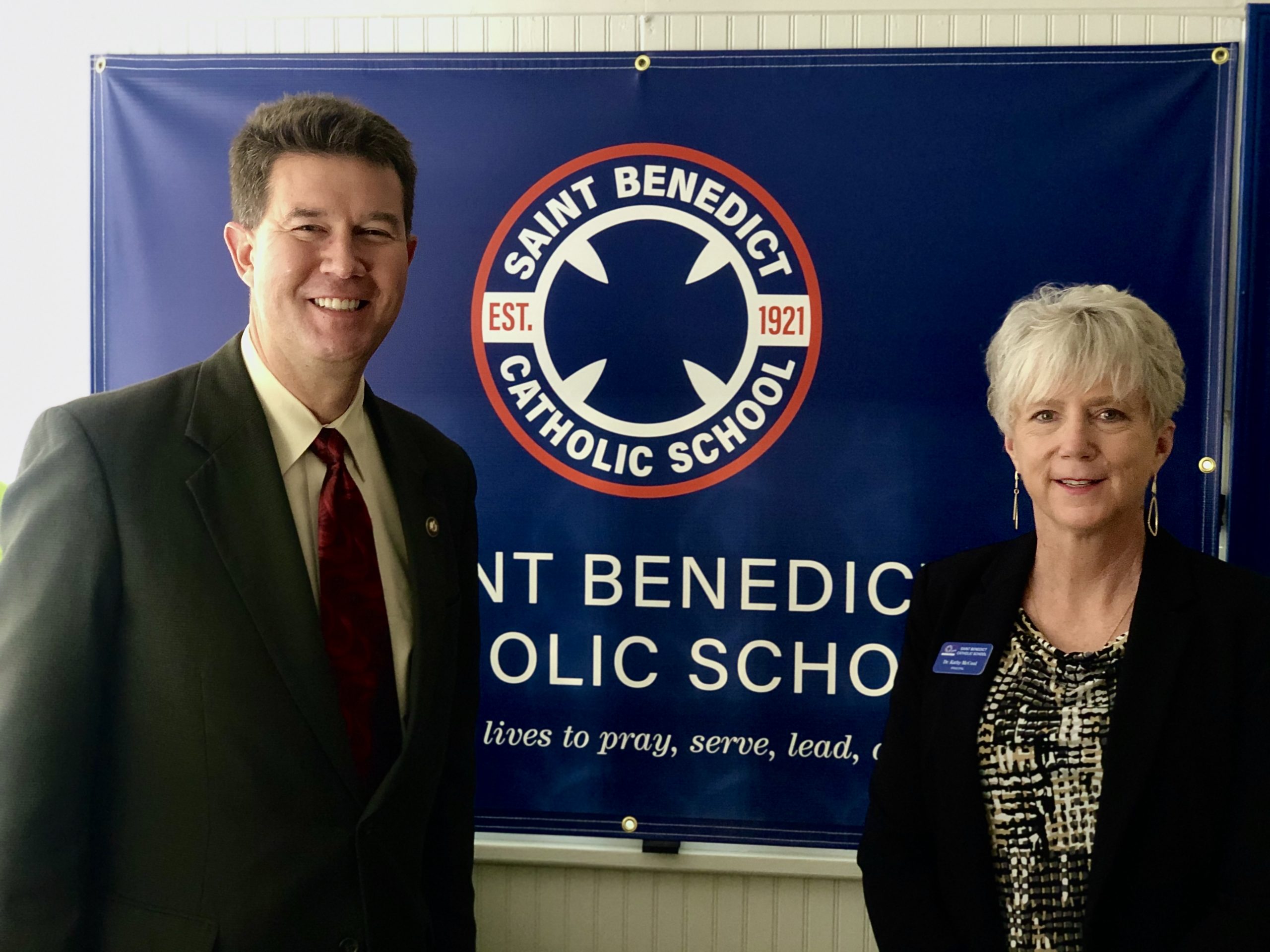 Pictured: The Honorable Alabama Secretary of State John H. Merrill and St. Benedict Principal Dr. Kathy McCool